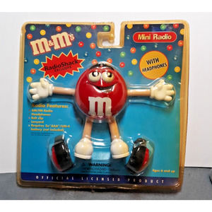 Vintage Radio Shack Official M&M RED Personal Mini AM/FM Radio w/Headphones New